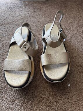 Agl Metallic Gold Slingback Platform Sandals